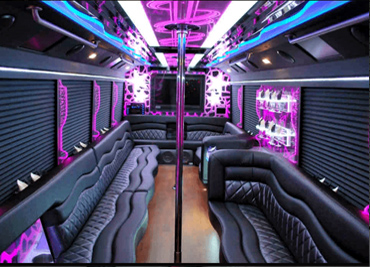 Interior of a party bus for Connecticut and NYC transportation